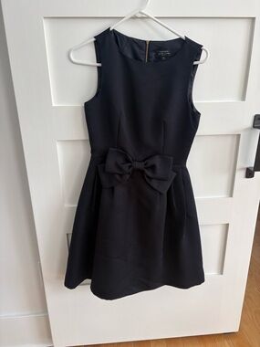Tahari Black Sleeveless Bow-Accent A-Line Dress